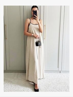 NWT Shy Velvet Collection Women's Contrast Straps Maxi Dress Natural Flax XS